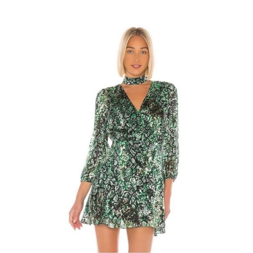 Alice + Olivia Rita Blouson Green Snakeskin Dress Sz 4 (NO CHOCKER‎ INCLUDED)
